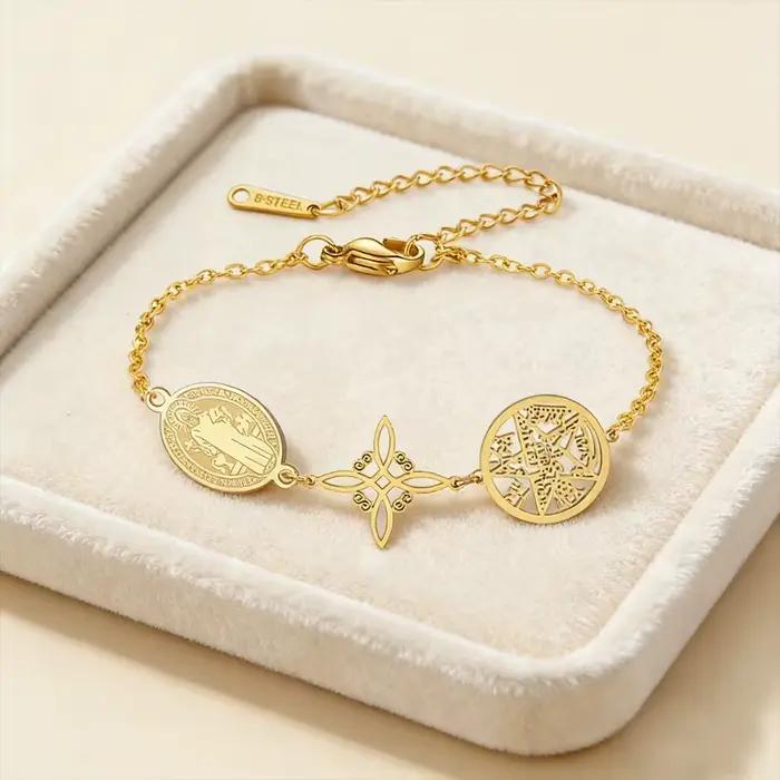 HIPEE Saint Benoît Sorcière Noeud Pentagramme Tetragrammaton Bracelet En Acier Inoxydable Bijoux De Mode