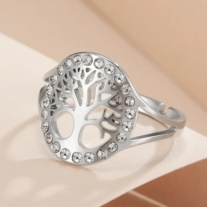 Dawapara – bague arbre de vie pour femmes, anneau réglable en Zircon transparent, arbre généalogique Yggdrasil, bijoux de Couple, alliance en acier inoxydable