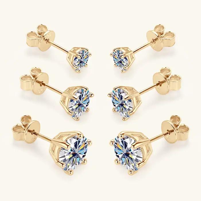 0.5-2ct Moissanite Diamant Boucles D'oreilles 18K Or Jaune Plaqué 925 Boucles D'oreilles De Mariage