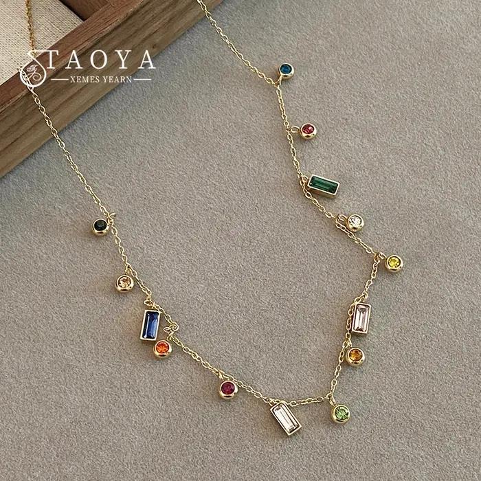 Chaîne de collier court Dopamine en Zircon coloré en acier inoxydable, bijoux de luxe légers, incolo