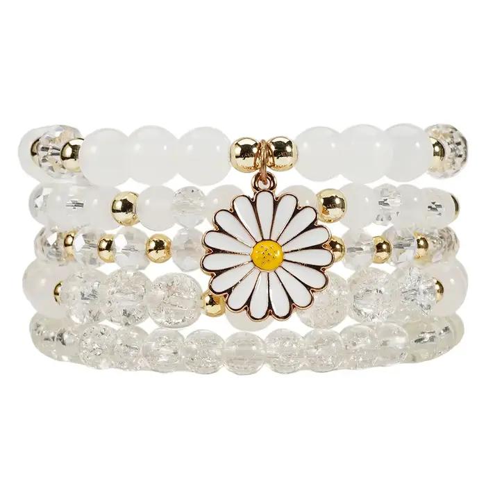 Ensemble de bracelets bohèmes à breloques fleur marguerite et perles de cristal colorées pour femme,