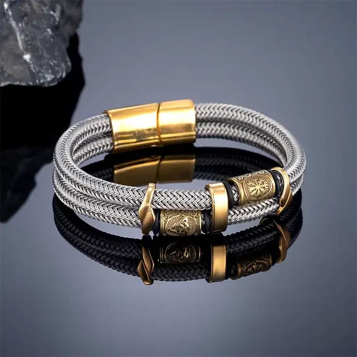 Bracelets Vikings Runes Design Unique en Acier Inoxydable pour Hommes et Femmes Occasions Spéciales