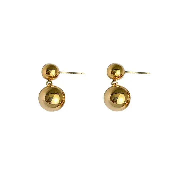 Boucles d'oreilles pendantes en forme de boule métallique pour femmes et filles