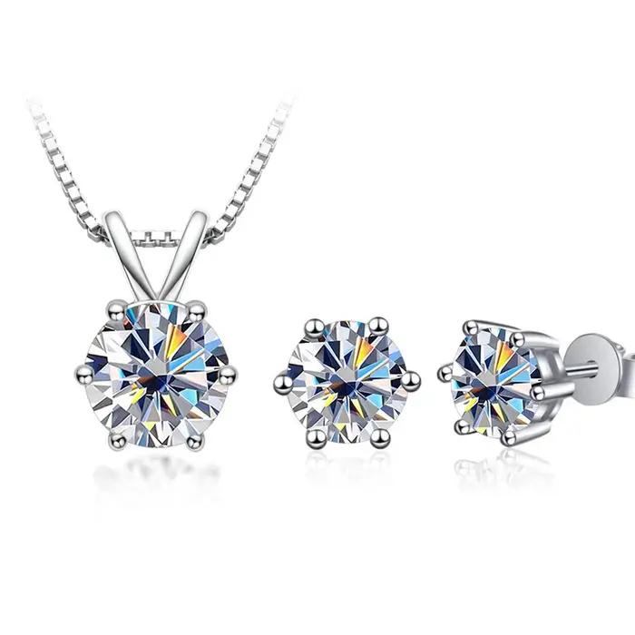 Ensemble de bijoux en argent sterling 925 avec moissanite pour femmes, colliers et boucles d'oreilles pour les occasions spéciales