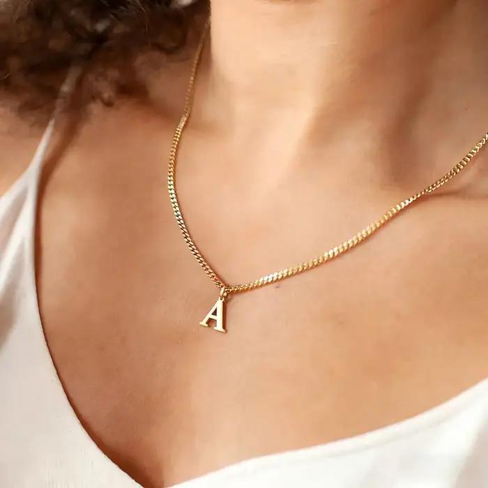 Pendentif lettre initiale couleur or 26 lettres pour collier DIY