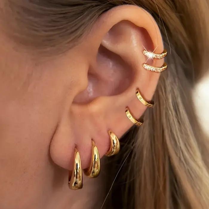 3 paires ensemble mode acier inoxydable cristal ovale Huggie boucles d'oreilles pour femmes 18K plaqué or balancent cerceau boucle d'oreille Punk bijoux