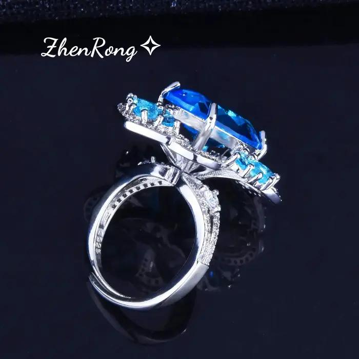 Foydjew Reykjavik esthétique luxe Banquet Simulation aigue-marine ensembles de bijoux mer bleu pierre pendentif colliers boucles d'oreilles bagues