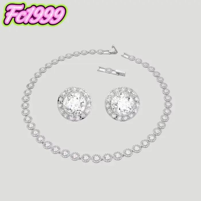 Ensemble de bijoux en argent sterling 925 de bonne marque, collier et boucles d'oreilles, cadeau romantique de luxe