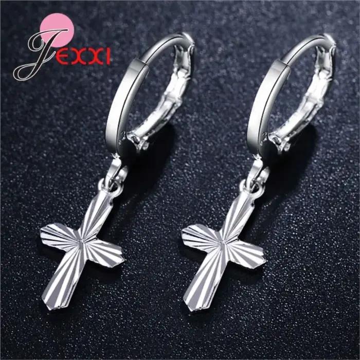 Boucles d'oreilles pendantes géométriques croisées au design simple et tendance pour femme en argent sterling 925