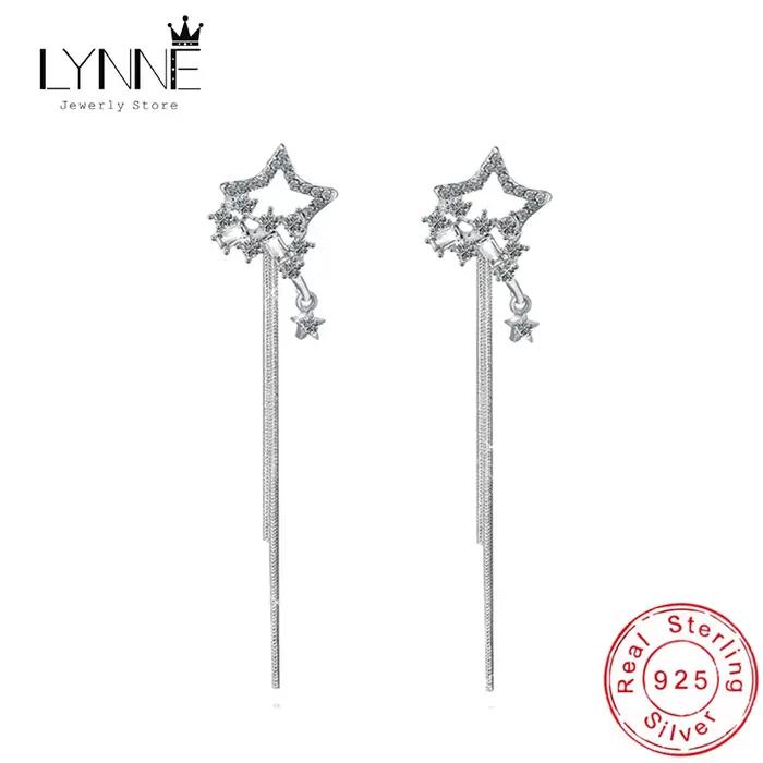 Boucles d'oreilles bohèmes étoilées en argent sterling 925 avec zirconium pour femmes, pendentifs longs pour parties et occasions spéciales