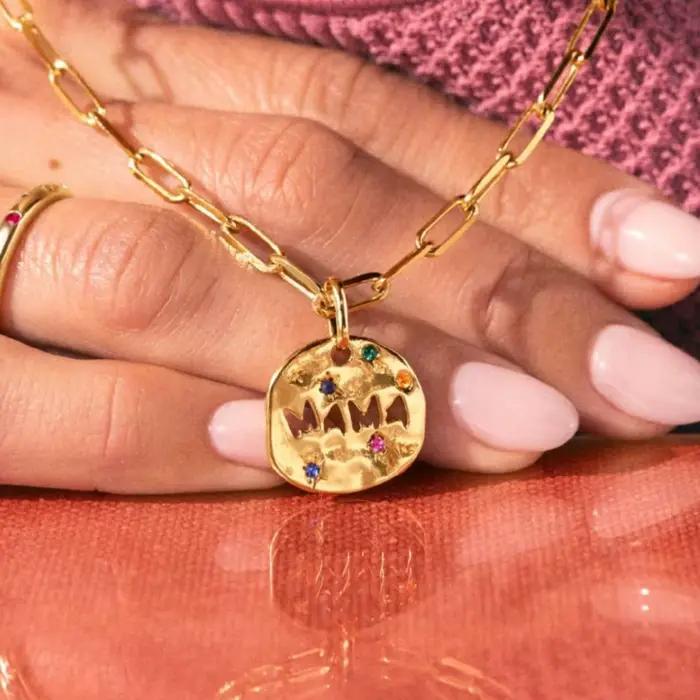 Collier maman cadeau rond irrégulier coeur d'amour MAMA pendentif collier pour mère Tarot pendentif acier inoxydable plaqué or 18 carats