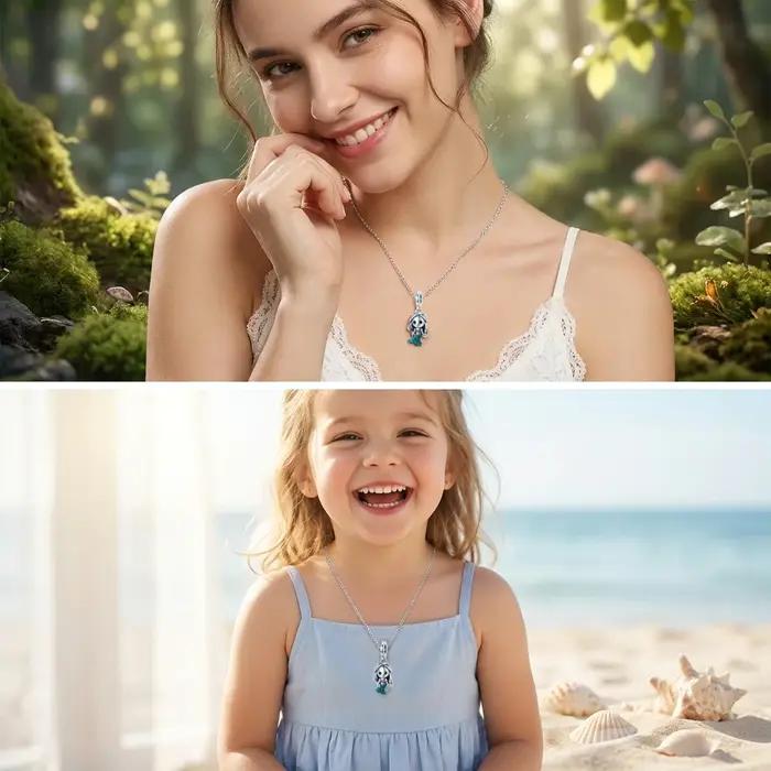 Pendentif Ariel Sirène en argent S925 avec émail bleu