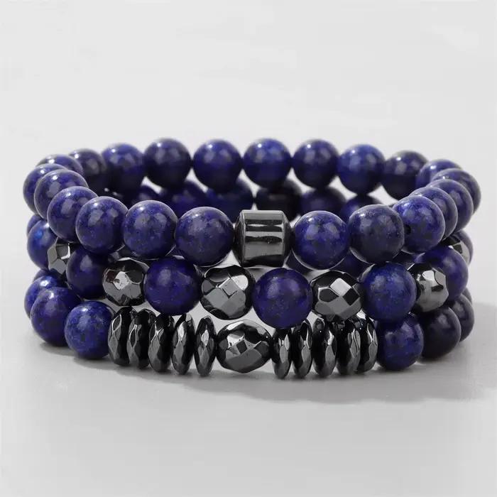 Bracelets perlés en pierre naturelle Lapis Lazuli pour hommes et femmes