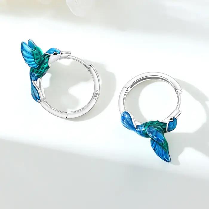 Orstarry Original 925 en argent Sterling colibri boucles d'oreilles femmes cerceau boucle d'oreille anniversaire bijoux cadeaux à la mode