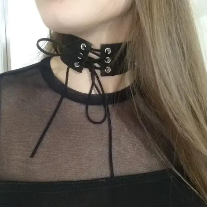 Collier ras du cou en dentelle gothique punk avec lacets pour femmes et filles, bijou Anime, style vintage, cadeau pour soirée