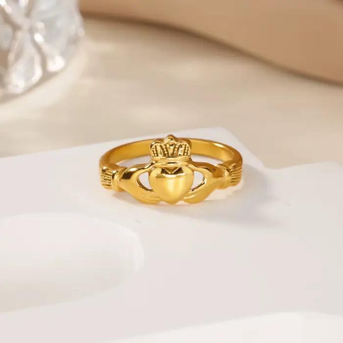Bague Claddagh classique plaquée or 18 carats acier inoxydable nœud celtique alliance de mariage pour femme cadeau occasions spéciales