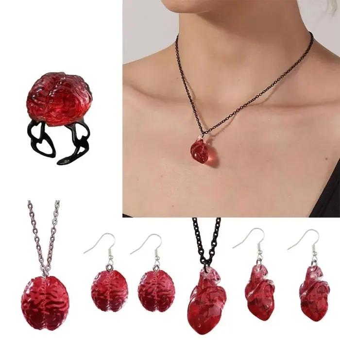 Cerveau rouge / coeur pendentif collier / anneau / anneaux d'oreille