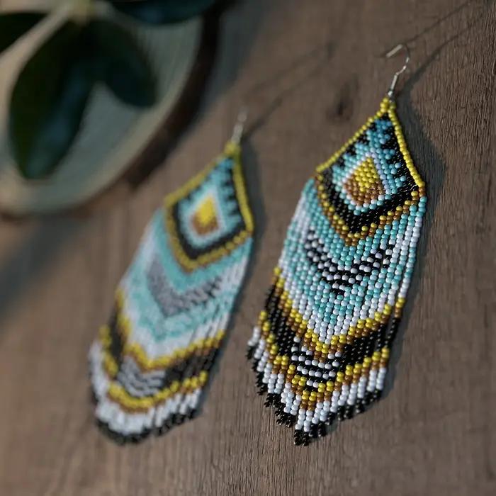 Boucles d'oreilles à pampilles géométriques style bohème en verre pour femmes occasions spéciales et quotidienne