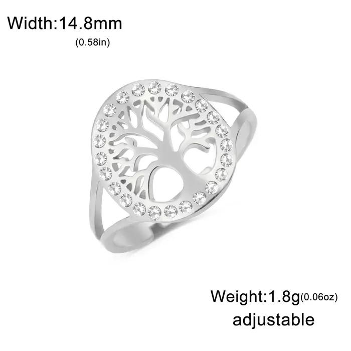 Skyrim arbre de vie clair Zircon rond anneau en acier inoxydable couleur or réglable femmes bagues a