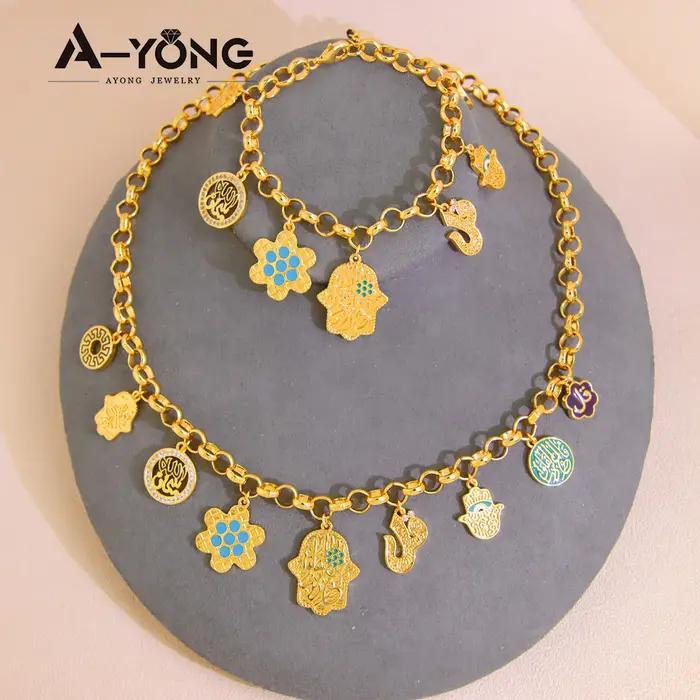 Collier à Breloques Arabe Hip Hop Plaqué Or 21 Carats Bijoux Vintage Pour Femmes Occasions Spéciales