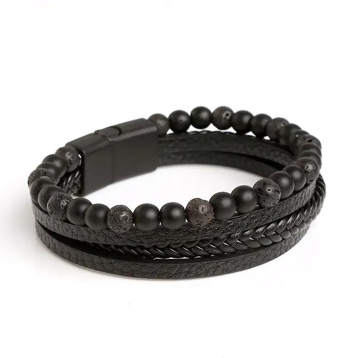 Hommes Bracelet en cuir classique mode oeil de tigre perlé Multi couche Bracelet en cuir pour hommes