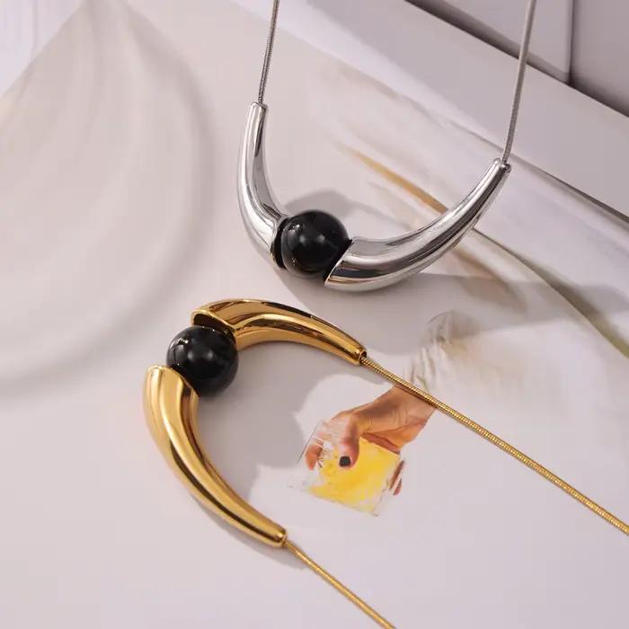 Ensemble de boucles d'oreilles et collier Chic, pendentif rond de Style d'angle Unique, avec chaîne fine en acier inoxydable, bijoux à breloques à la mode
