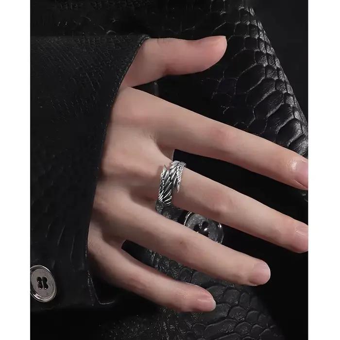 Bague créative rétro ailes de démon d'ange pour hommes et femmes