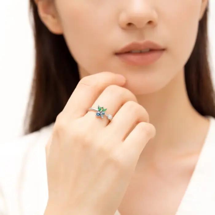 Bague en argent sterling 925 en forme de myrtille élégante pour femmes occasions spéciales mariage anniversaire cadeau romantique