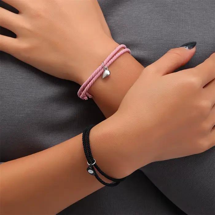 Bracelets magnétiques en forme de cœur pour hommes et femmes, bijoux en ULtressée réglable, cadeau amoureux, 1 paire