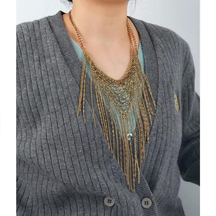 Collier en dentelle à pampilles exagérées pour femmes, style français, chaîne de clavicule, bijoux de luxe tendance, accessoires cadeaux pour dames et jeunes filles