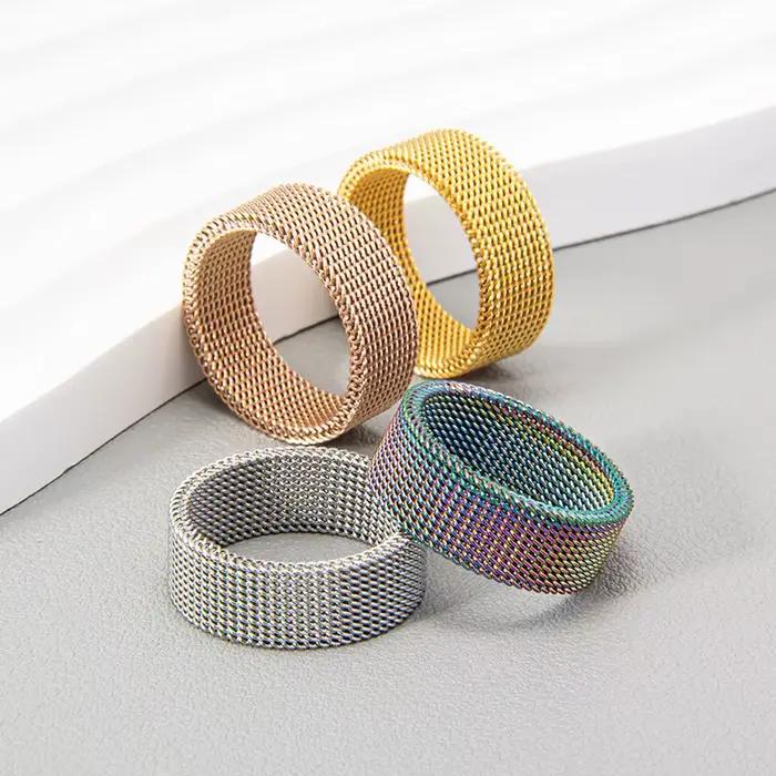 Bague moderne en acier inoxydable à mailles pour homme et femme, bijoux, anneau en maille, Anillos Mujer, Bague, Anel, Aneis
