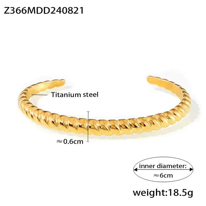 Bracelet fileté en acier titane plaqué or véritable 18 carats, ouverture Non réglable, géométrie minimaliste, bijoux à la mode, cadeaux pour femmes