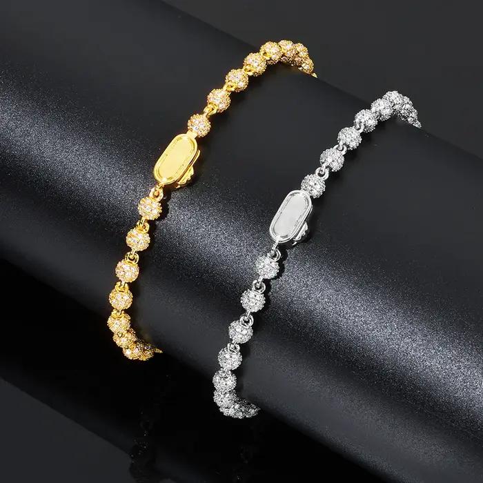 Bracelet en diamant et perles rondes personnalisable pour femmes, plaqué or, certifié GDTC, pour soirées et occasions spéciales