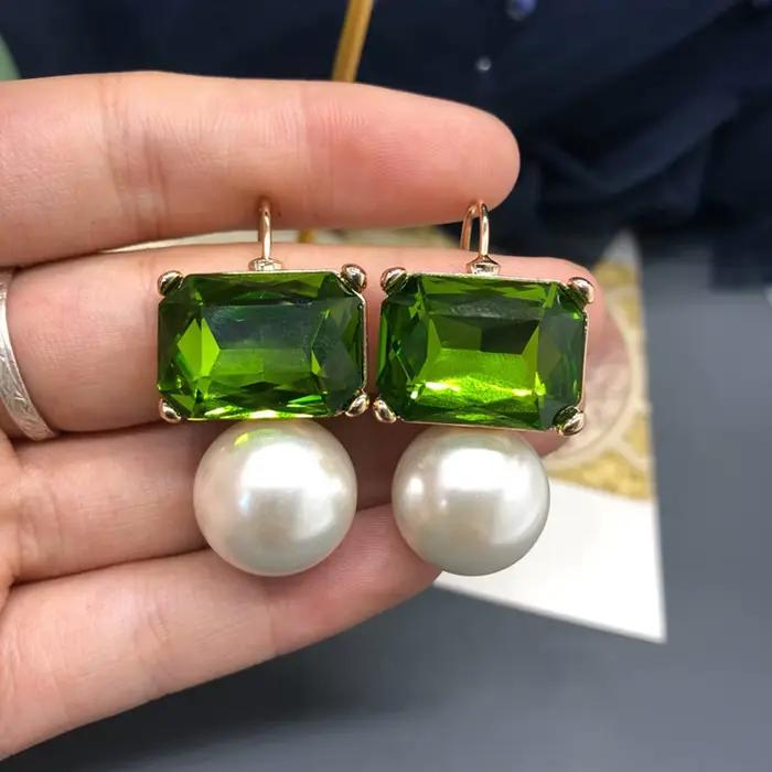 Boucles d'oreilles élégantes vintage françaises en perles, pierres précieuses colorées, bijoux simples et polyvalents, accessoires cadeaux pour femmes, dames, filles