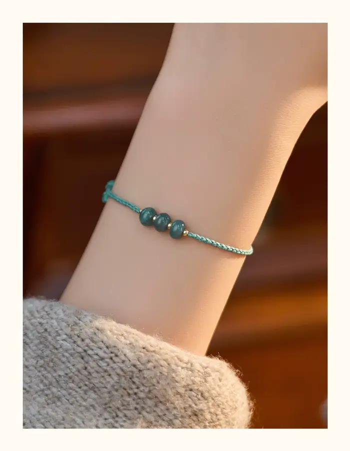 Bracelet porte-bonheur en argent S925 avec jade bleu naturel, style chinois, pour femme, pour la cha