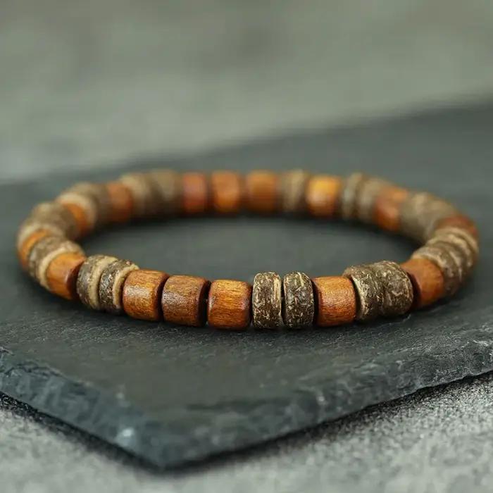 Bracelet artisanal en perles de noix de coco naturelles et en bois, unisexe, 4 couleurs au choix, léger, confortable, énergie et guérison, bracelet en brins