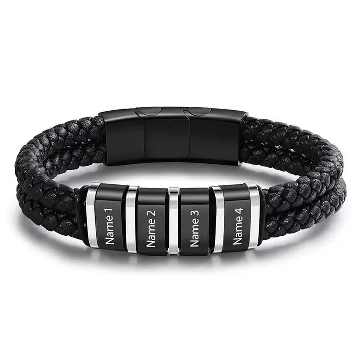 Bracelet personnalisé en cuir avec noms de famille pour hommes, cadeau de mariage, anniversaire, bijou à la mode avec aimant pour tracker l'humeur