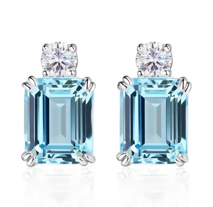 Boucles d'Oreilles Élégantes en Argent Sterling 925 Serties d'Émeraudes, Saphirs, Aigue-Maries et Diamants pour Occasions Spéciales Unisexe
