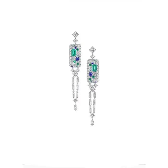 Ensembles de bijoux en émeraude de simulation plaqués platine pour femmes, ArtDeco esthétique, boucles d'oreilles édouardes, matiques ChimDangle, PT950, 2022 Nouveau