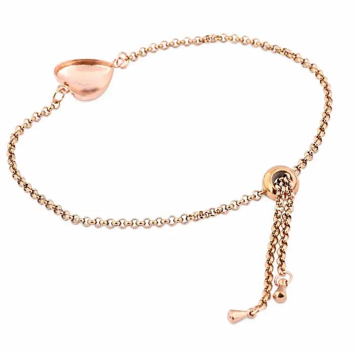 3 pièces de bases de bracelets Bolo en acier inoxydable or rose avec montures de cabochon cœur de 12 mm pour bracelets à chaîne coulissante DIY