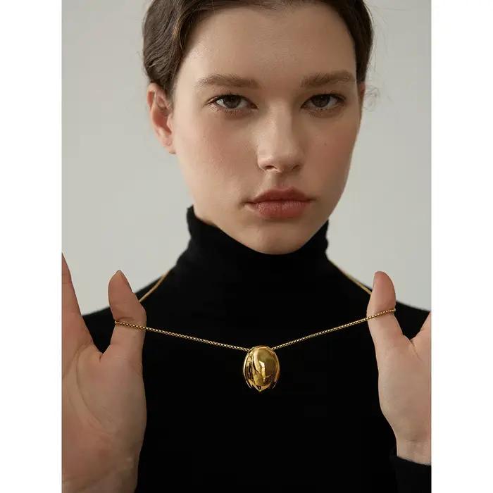 Yhpup 70 cm minimaliste longue unisexe pull chaîne bijoux en acier inoxydable 316l ovale pendentif collier pour hommes femmes étanche