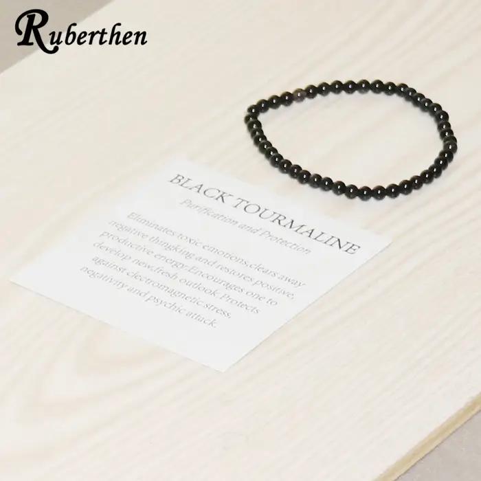 Ruberthen nouveau Design femmes 4 MM Tourmaline noire Bracelet fait à la main Mini pierres précieuses énergie bijoux