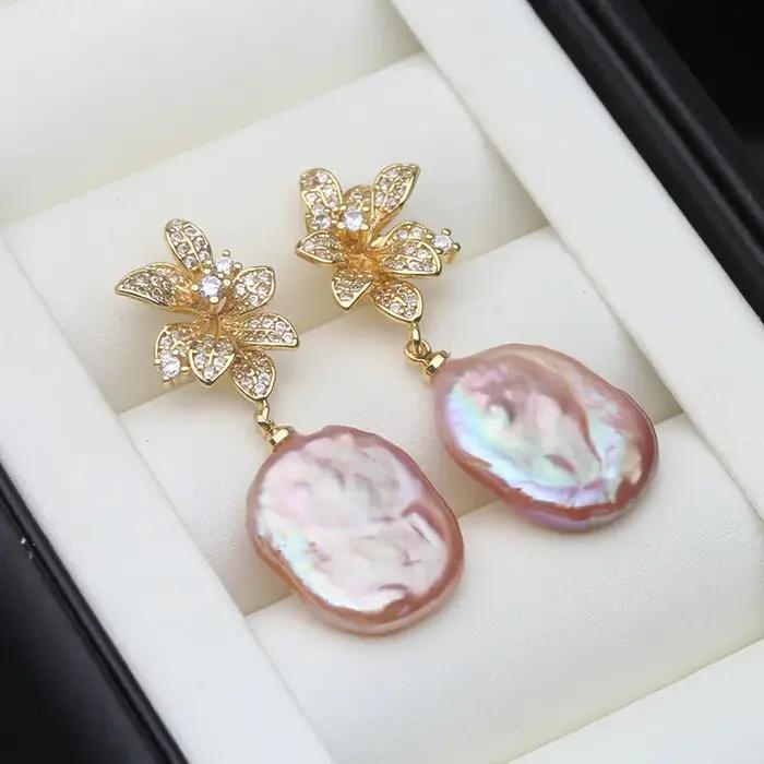 Grandes boucles d'oreilles originales en perles baroques d'eau douce pour femmes