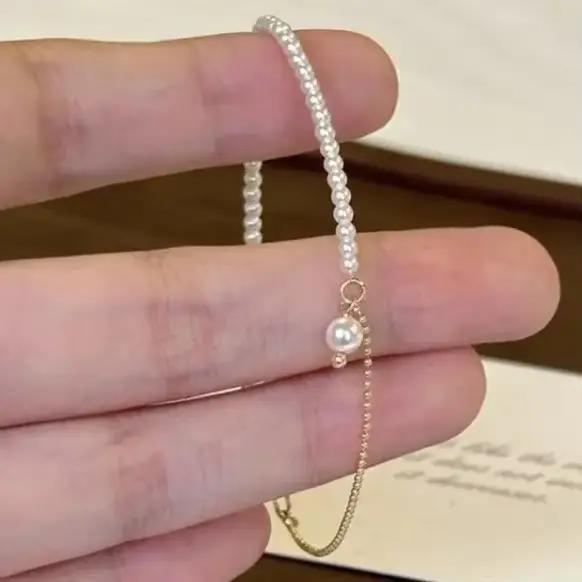 Bracelets à breloques ronds en perles dorées pour femmes