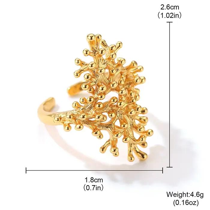 Bague en forme de branche de corail couleur or pour femmes et filles, design récif marin, bijou tendance, cadeau unique style plage