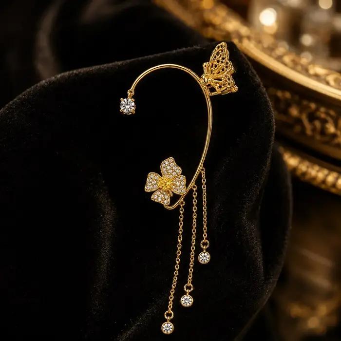 Boucles d'oreilles pendantes papillon à pampilles pour femme