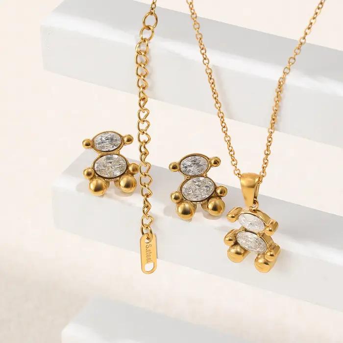 Ensemble de bijoux ours mignon plaqué or hypoallergénique collier et boucles d'oreilles pour femme occasions sociales style classique polyvalent
