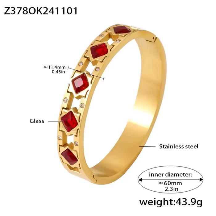 Bracelet Vintage pour femmes, sans rouille, plaqué or, en acier inoxydable, carré en verre rouge, breloque, bijoux de luxe, cadeau