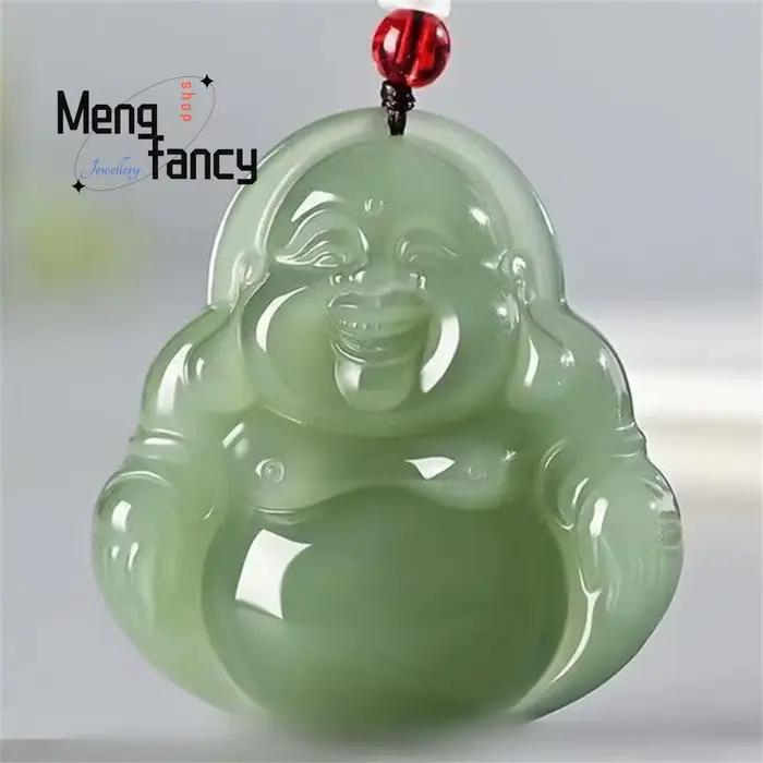 Pendentif bouddha Maitreya en Jade Hetian naturel, violet fumé, eau claire, sept couleurs, bijoux ex