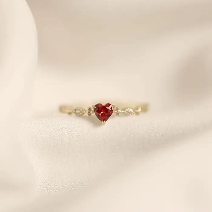 Monkton S925 argent Sterling placage 14k or rubis coeur bague femmes mode queue anneau fête bijoux accessoires cadeau de fiançailles